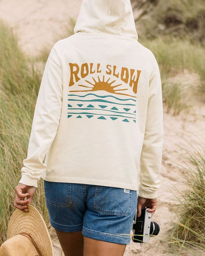 Bluza z Kapturem Passenger Rolling Slow Recycled Bawełniane Damskie Żółte | Polska-GOUFJQ519