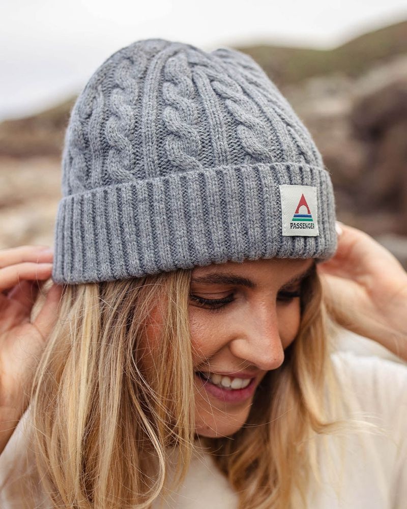Czapka Passenger Fireside Recycled Cable Knit Damskie Szare | Polska-XVTCFW380