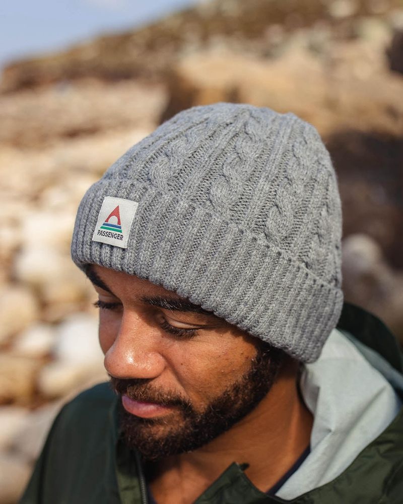 Czapka Passenger Fireside Recycled Cable Knit Damskie Szare | Polska-XVTCFW380