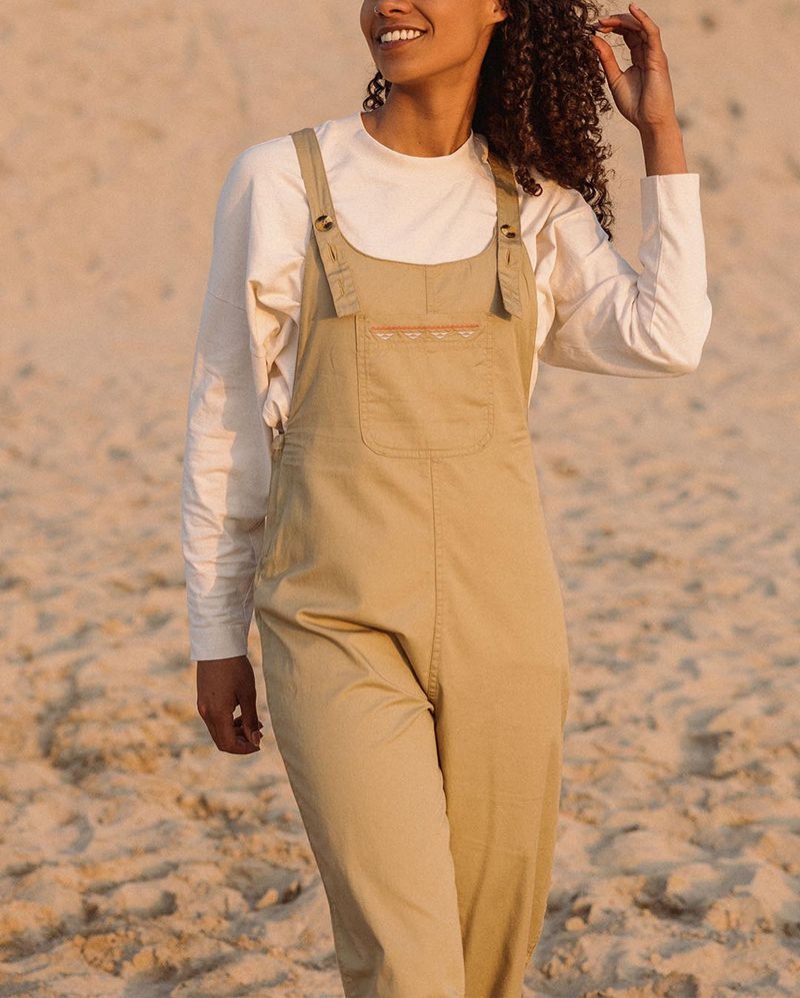 Kombinezon Passenger Faye Organic Bawełniane Damskie Khaki | Polska-ECIWKV398