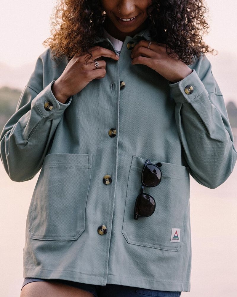 Koszula Wierzchnia Passenger Forrest Organic Bawełniane Oversized Twill Damskie Zielone | Polska-WIEKAV643