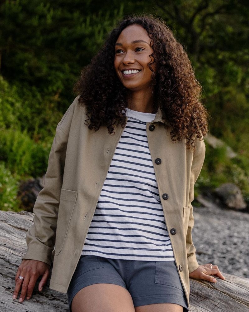 Koszula Wierzchnia Passenger Forrest Organic Bawełniane Oversized Twill Damskie Khaki | Polska-XTVURM064