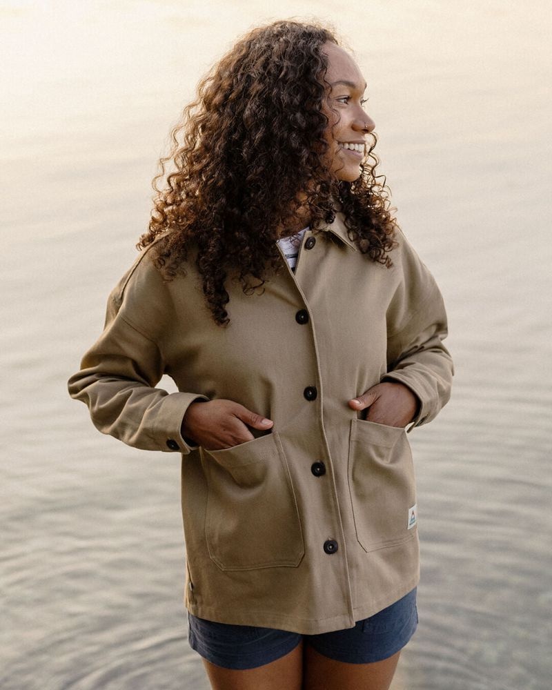 Koszula Wierzchnia Passenger Forrest Organic Bawełniane Oversized Twill Damskie Khaki | Polska-XTVURM064