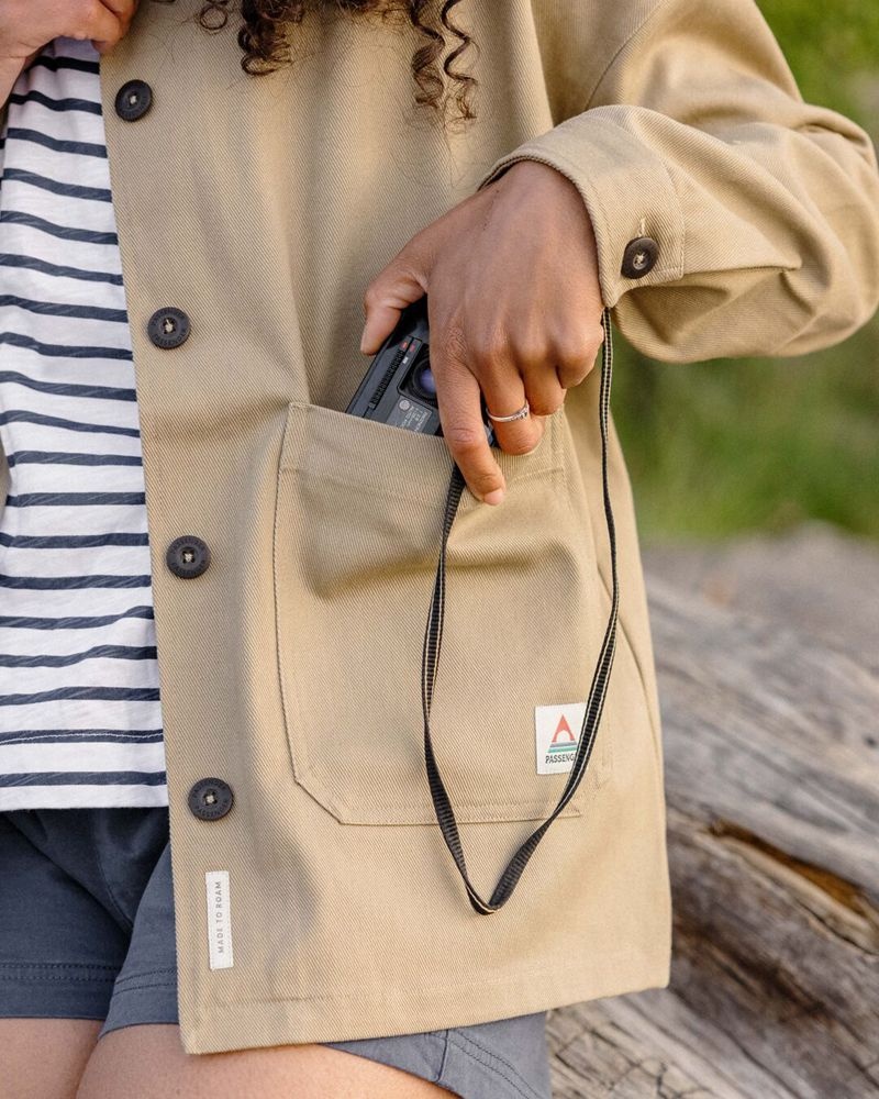 Koszula Wierzchnia Passenger Forrest Organic Bawełniane Oversized Twill Damskie Khaki | Polska-XTVURM064