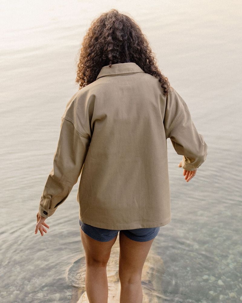 Koszula Wierzchnia Passenger Forrest Organic Bawełniane Oversized Twill Damskie Khaki | Polska-XTVURM064