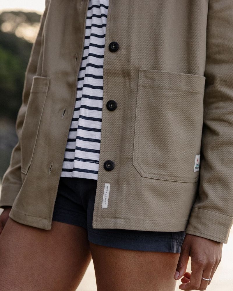 Koszula Wierzchnia Passenger Forrest Organic Bawełniane Oversized Twill Damskie Khaki | Polska-XTVURM064
