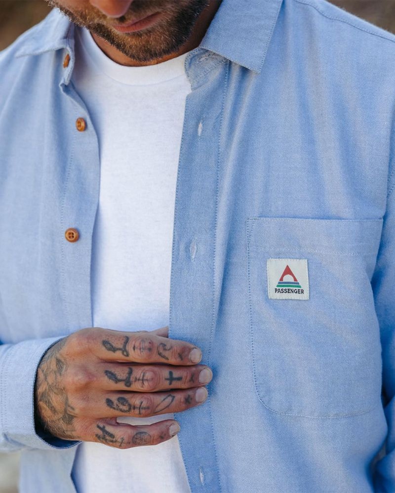 Koszule Passenger Arica Organic Męskie Chambray | Polska-RBHTFP372