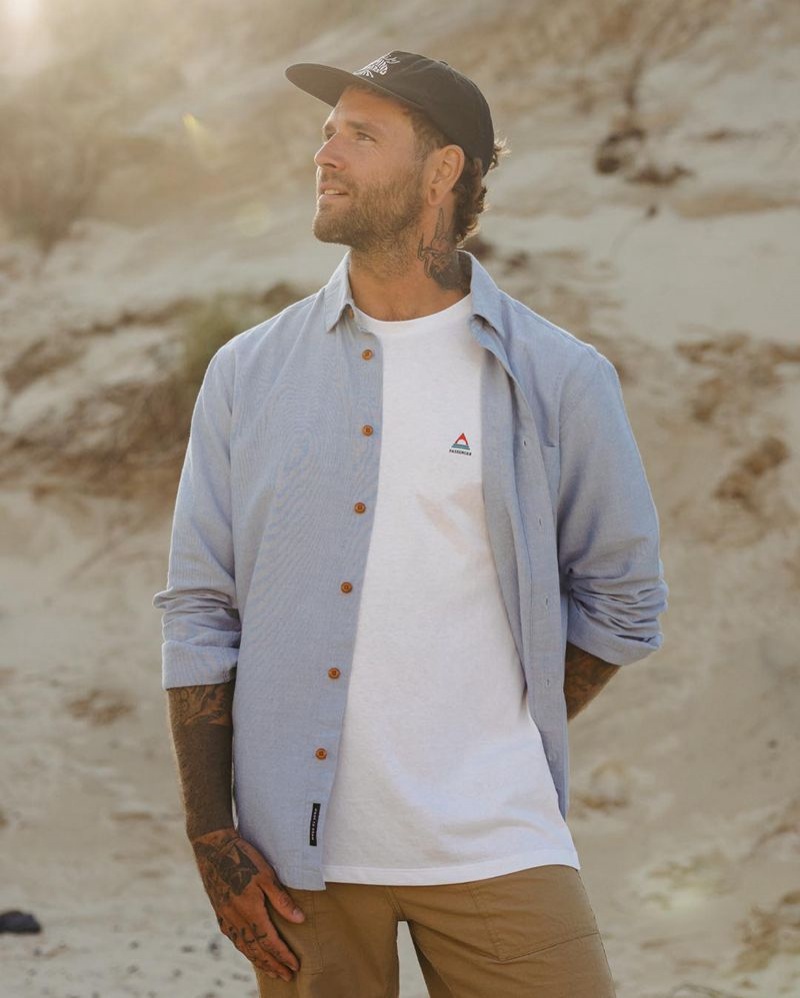 Koszule Passenger Arica Organic Męskie Chambray | Polska-RBHTFP372