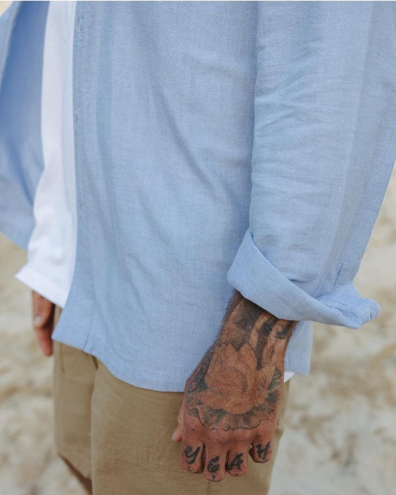 Koszule Passenger Arica Organic Męskie Chambray | Polska-RBHTFP372