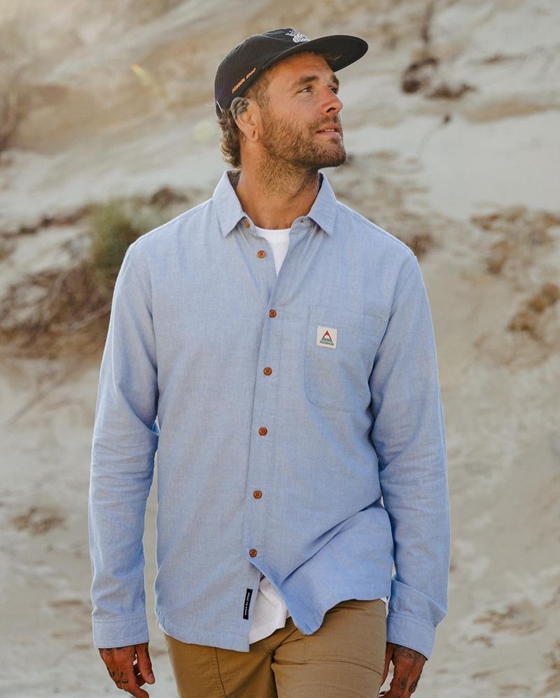 Koszule Passenger Arica Organic Męskie Chambray | Polska-RBHTFP372