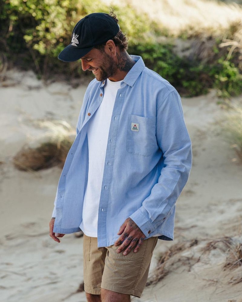 Koszule Passenger Arica Organic Męskie Chambray | Polska-RBHTFP372