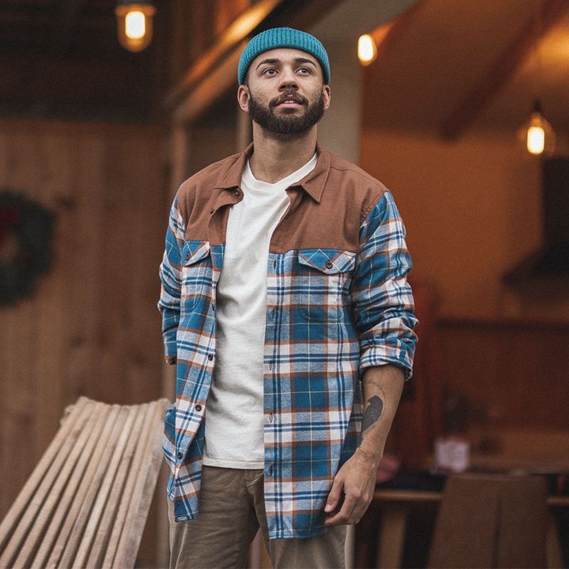 Koszule Passenger Behnsen Organic Bawełniane Męskie Brown/Blue Check | Polska-TRFCXH486