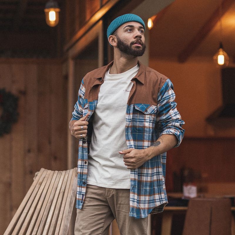Koszule Passenger Behnsen Organic Bawełniane Męskie Brown/Blue Check | Polska-TRFCXH486
