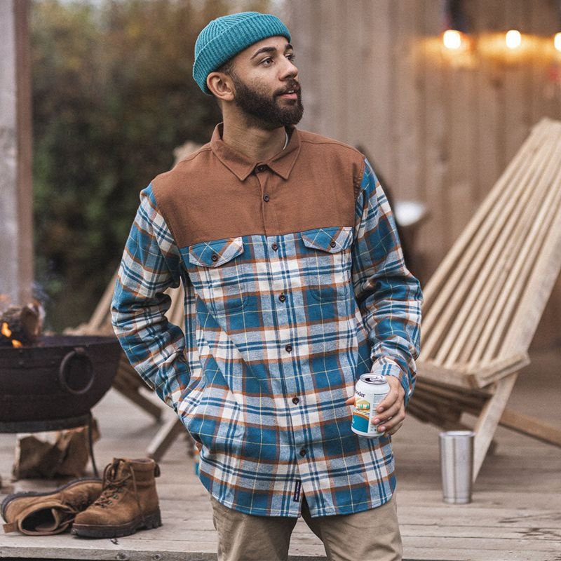Koszule Passenger Behnsen Organic Bawełniane Męskie Brown/Blue Check | Polska-TRFCXH486