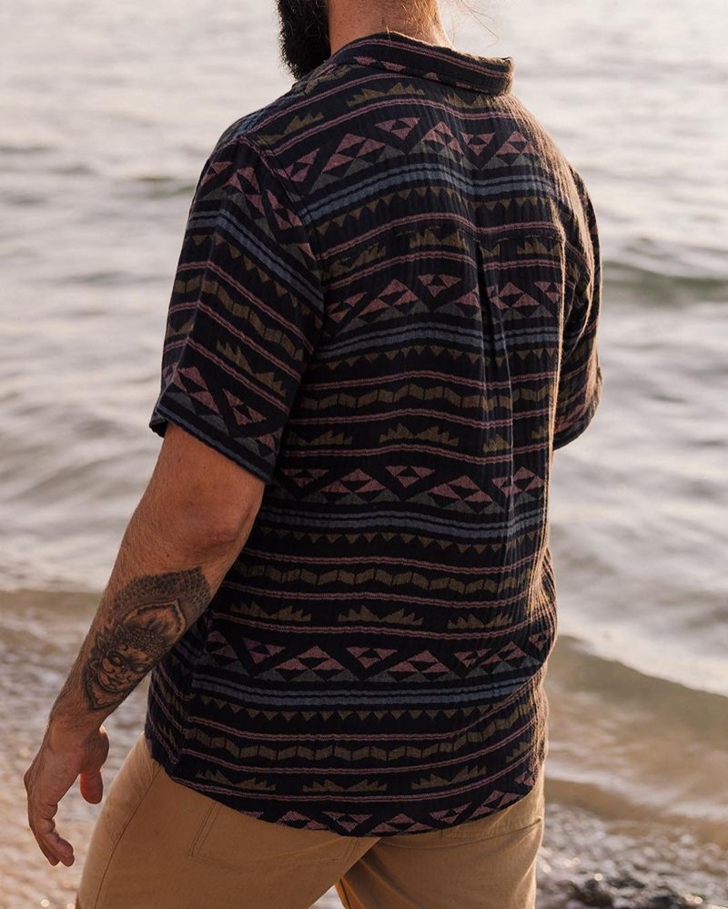 Koszule Passenger Chill Organic Bawełniane Jacquard Męskie Czarne | Polska-TBXVFP251