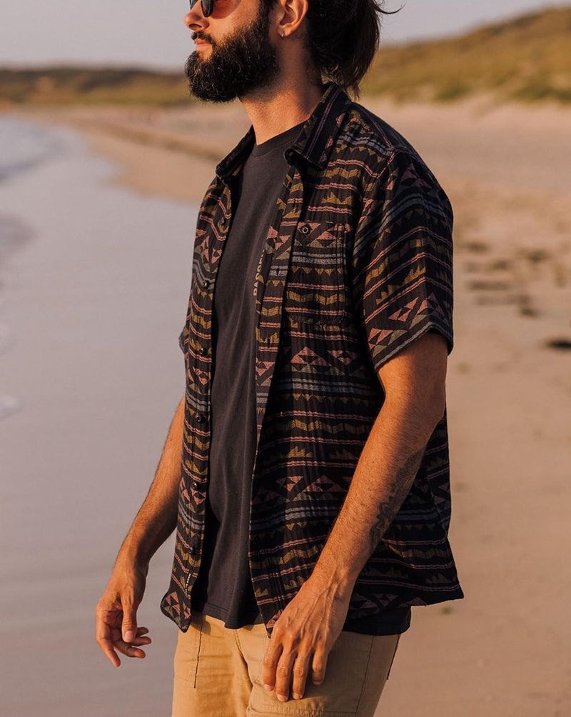 Koszule Passenger Chill Organic Bawełniane Jacquard Męskie Czarne | Polska-TBXVFP251