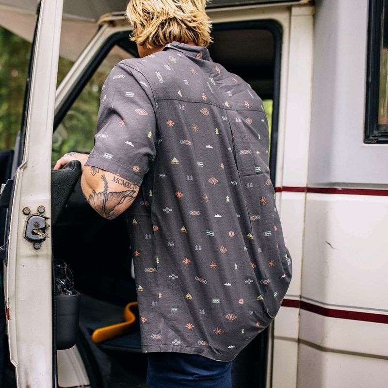 Koszule Passenger Chill Organic Bawełniane Krótkie Sleeve Męskie Czarne | Polska-GZRUMK259