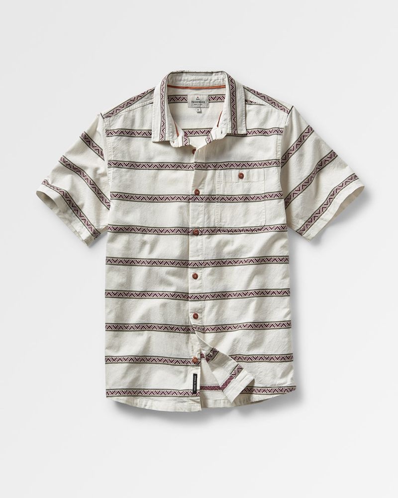 Koszule Passenger Chill Organic Bawełniane Jacquard Męskie Beżowe Paski | Polska-DLSQBE273