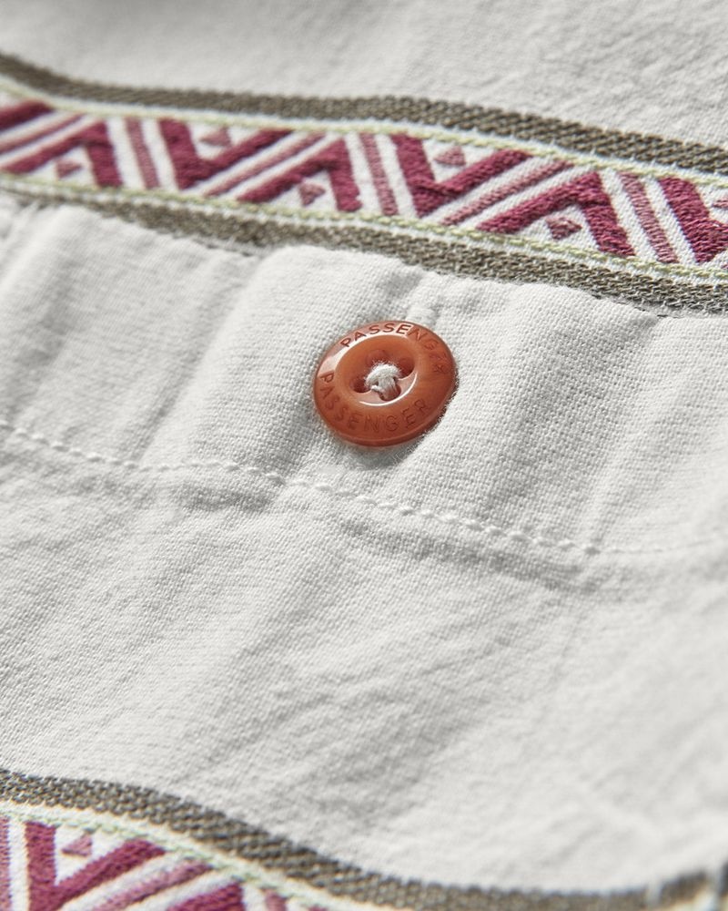 Koszule Passenger Chill Organic Bawełniane Jacquard Męskie Beżowe Paski | Polska-DLSQBE273
