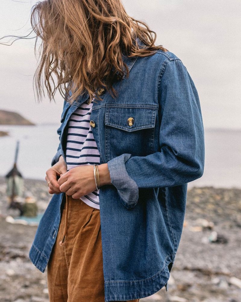 Koszule Passenger Coral Denim Bawełniane Ls Damskie Washed Denim | Polska-UBHFRJ175