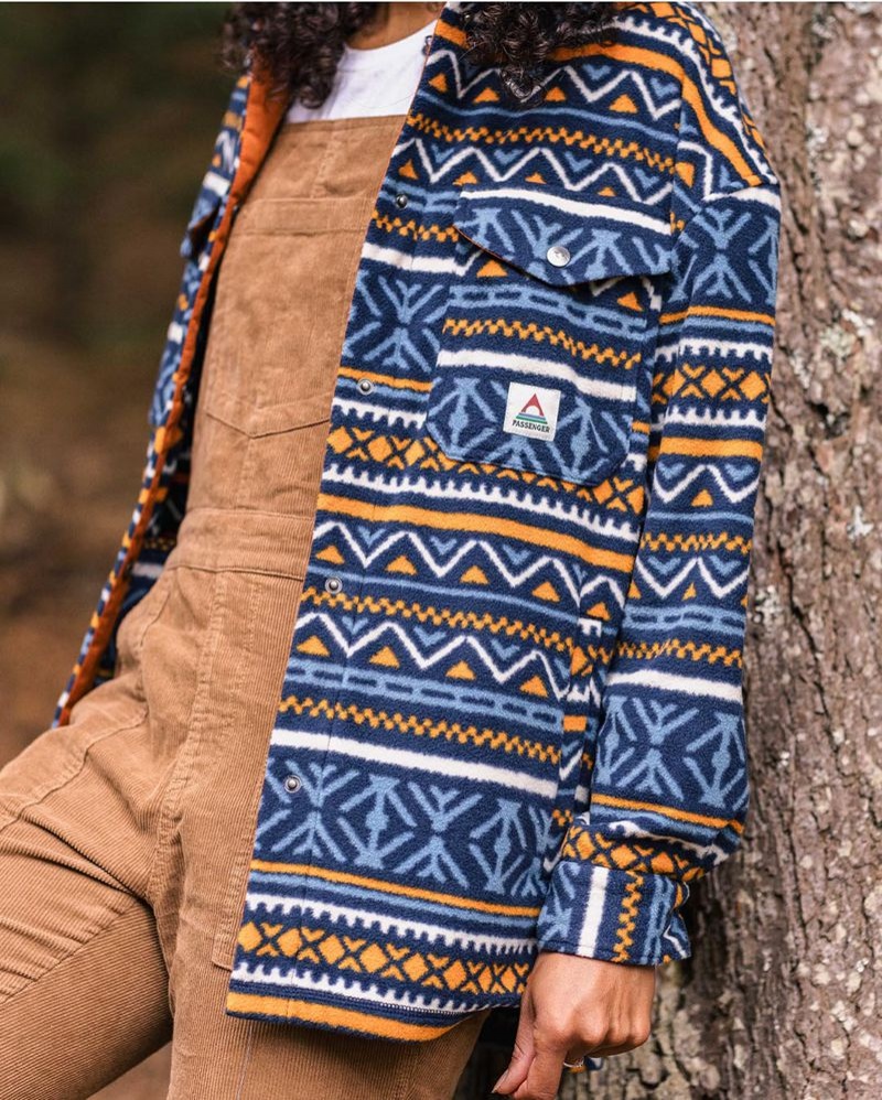 Koszule Passenger East Recycled Polar Fleece Damskie Paski Granatowe | Polska-UAWDMJ249