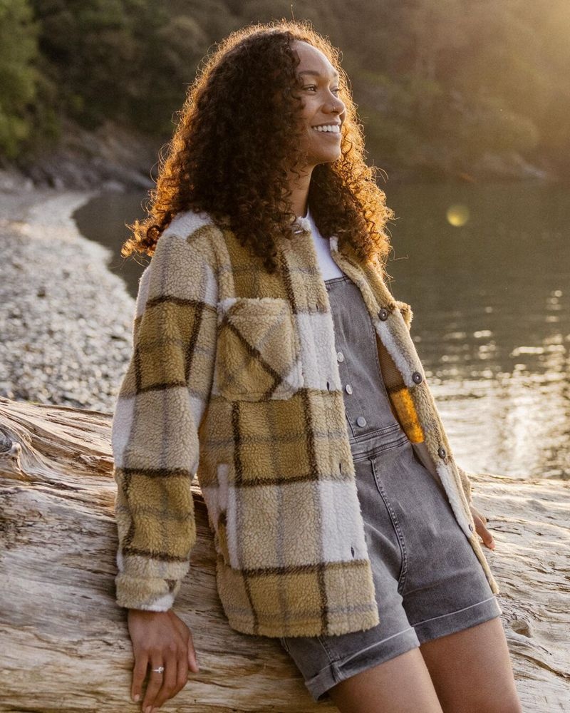 Koszule Passenger Olympus Yarn Dye Recycled Sherpa Fleece Damskie Honey Check | Polska-QKNIAJ694