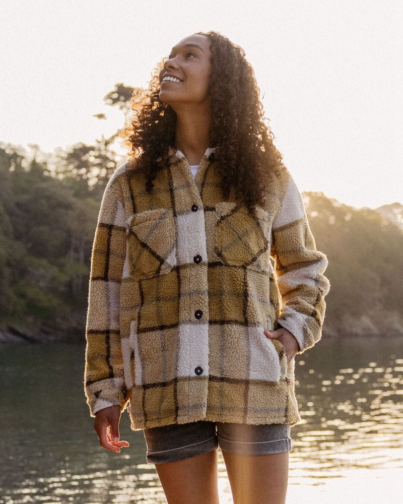 Koszule Passenger Olympus Yarn Dye Recycled Sherpa Fleece Damskie Honey Check | Polska-QKNIAJ694