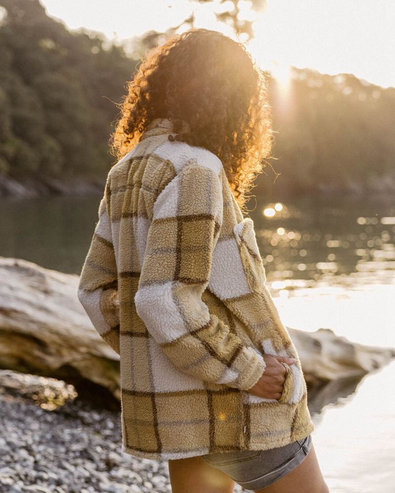 Koszule Passenger Olympus Yarn Dye Recycled Sherpa Fleece Damskie Honey Check | Polska-QKNIAJ694
