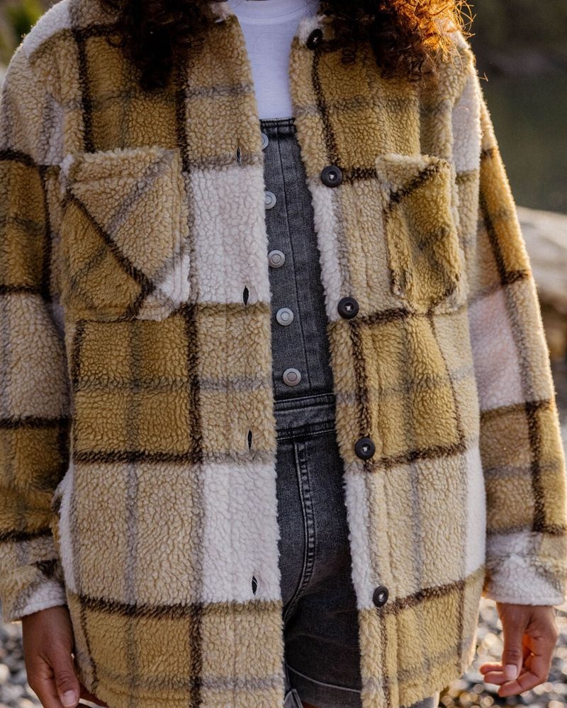 Koszule Passenger Olympus Yarn Dye Recycled Sherpa Fleece Damskie Honey Check | Polska-QKNIAJ694