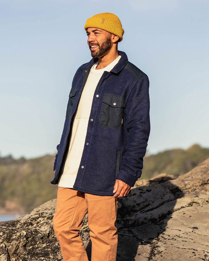 Koszule Passenger Spruce Recycled Sherpa Fleece Męskie Granatowe | Polska-PLROVJ305