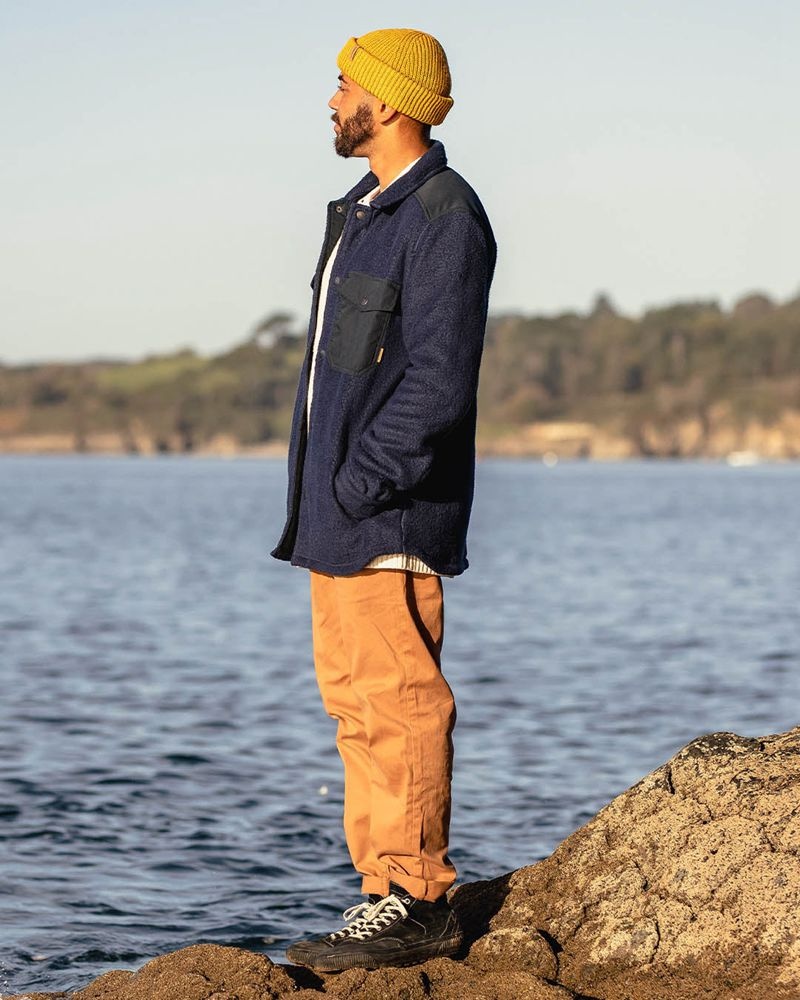 Koszule Passenger Spruce Recycled Sherpa Fleece Męskie Granatowe | Polska-PLROVJ305
