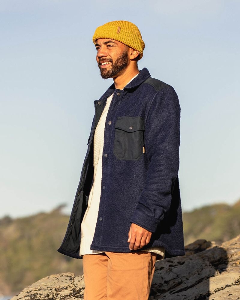 Koszule Passenger Spruce Recycled Sherpa Fleece Męskie Granatowe | Polska-PLROVJ305