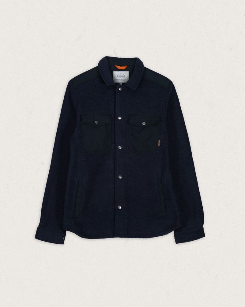 Koszule Passenger Spruce Recycled Sherpa Fleece Męskie Granatowe | Polska-PLROVJ305