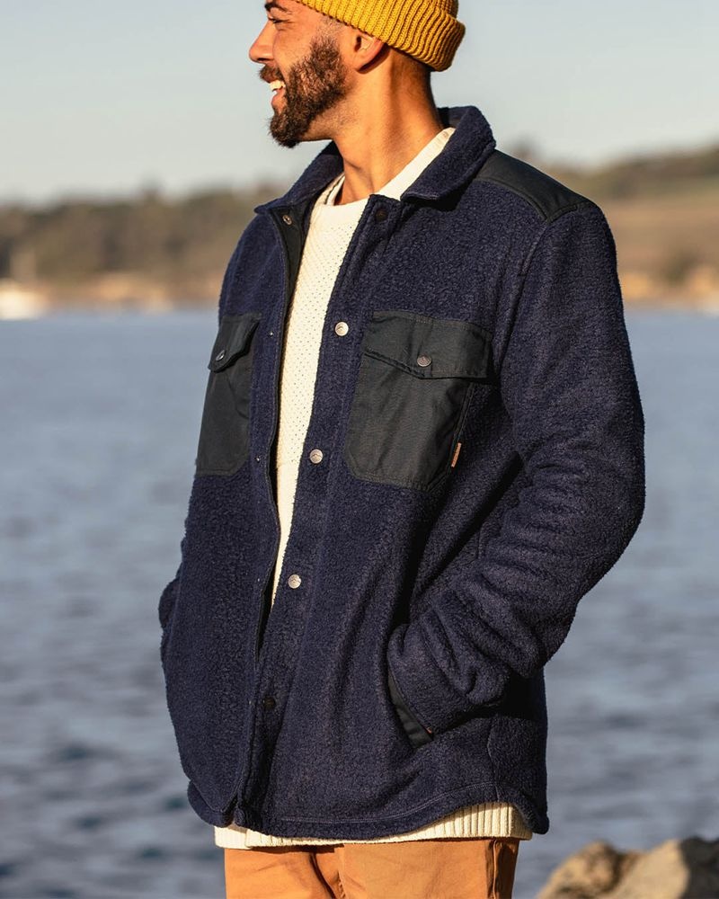 Koszule Passenger Spruce Recycled Sherpa Fleece Męskie Granatowe | Polska-PLROVJ305