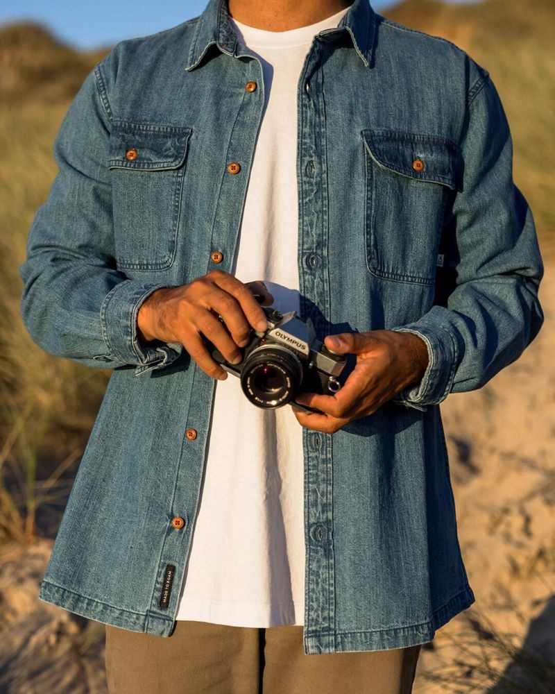 Koszule Passenger Vision Denim Męskie Niebieskie | Polska-ONLEIH248