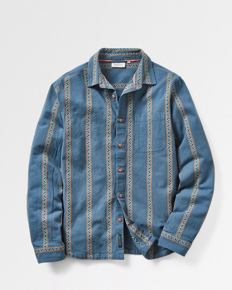 Koszule Passenger Voyage Organic Bawełniane Jacquard Męskie Paski | Polska-PBYVWT356