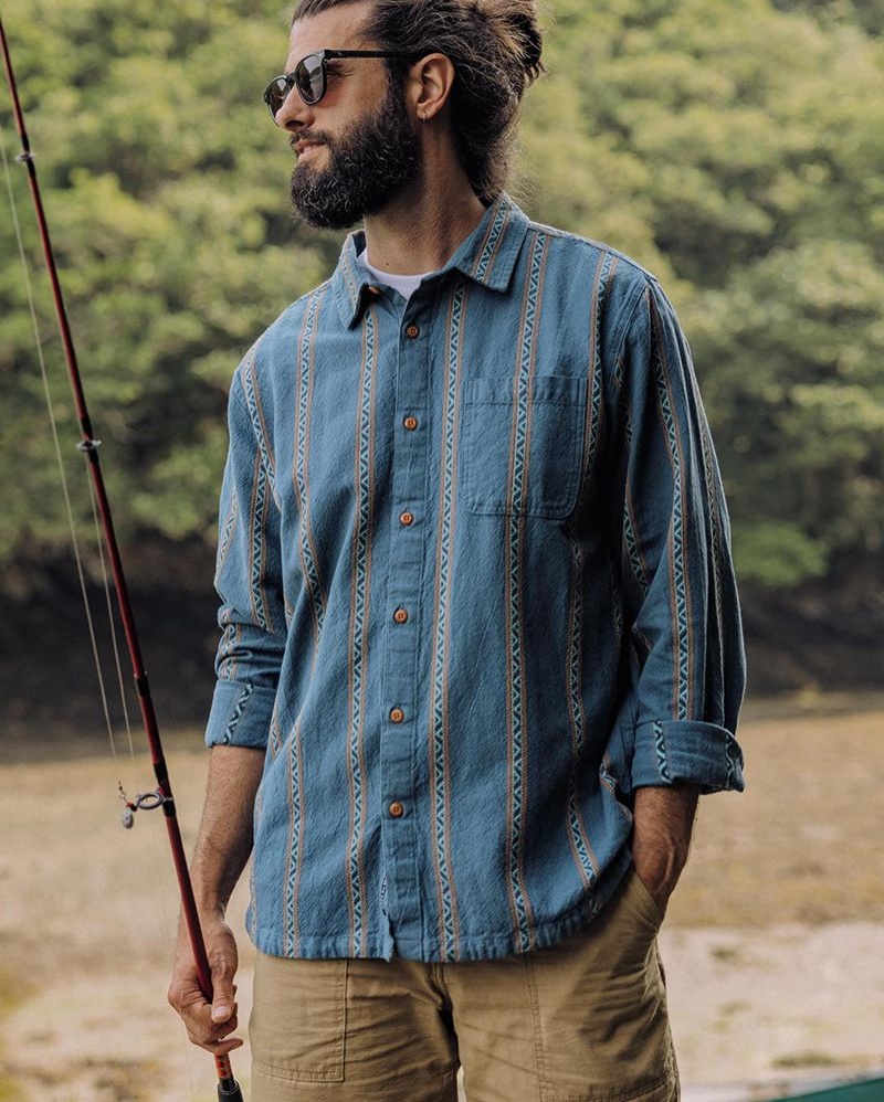 Koszule Passenger Voyage Organic Bawełniane Jacquard Męskie Paski | Polska-PBYVWT356