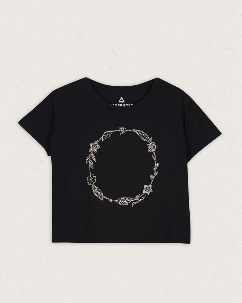 Koszulka Passenger Daisy Chain Recycled Bawełniane Damskie Czarne | Polska-TIJDPF419