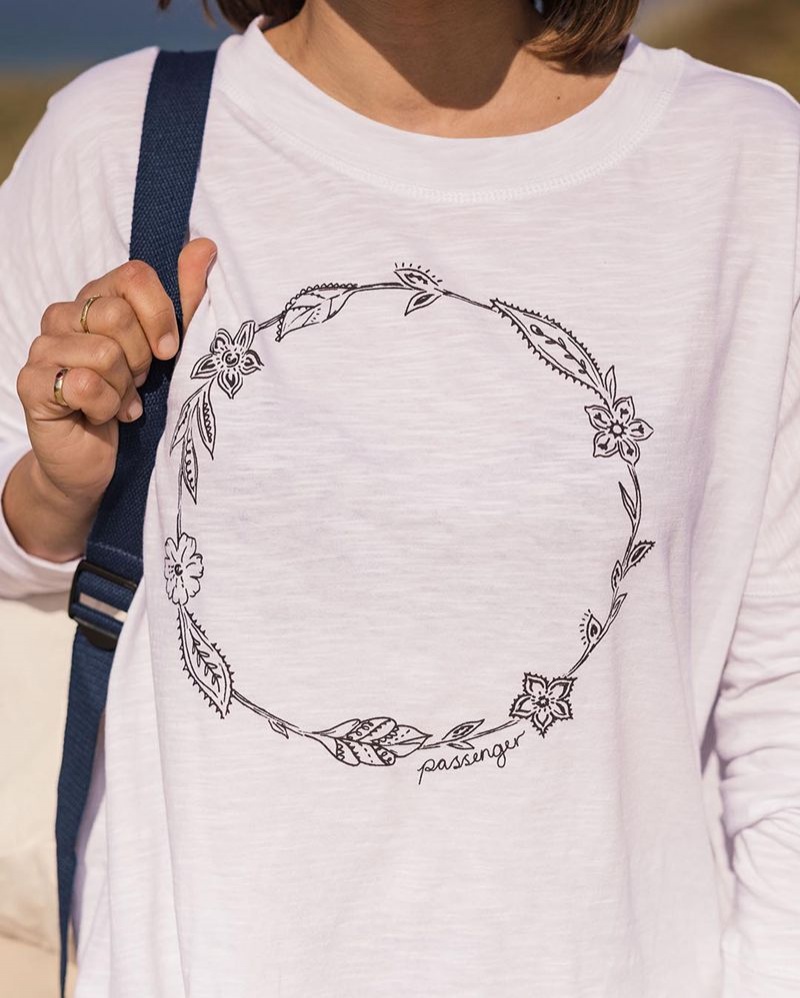 Koszulka Passenger Daisy Chain Recycled Bawełniane LS Damskie Białe | Polska-QZVASI098