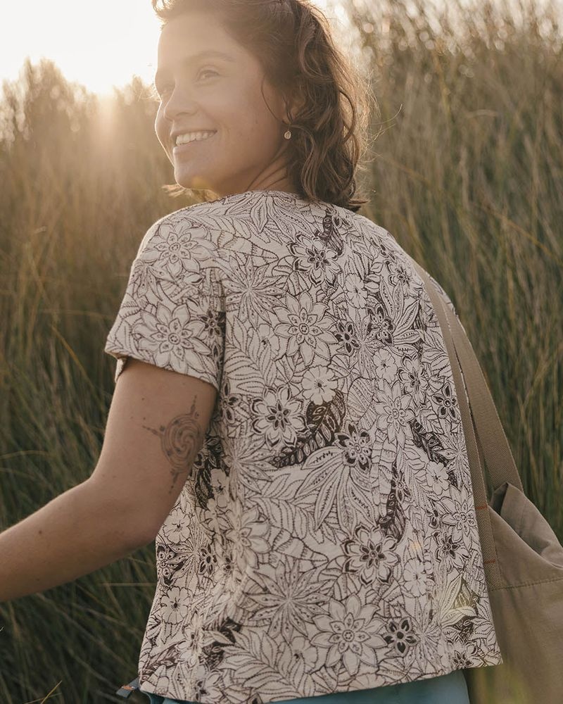 Koszulka Passenger Fawn Recycled Bawełniane Damskie Chestnut Floral Pattern | Polska-EWLURH652