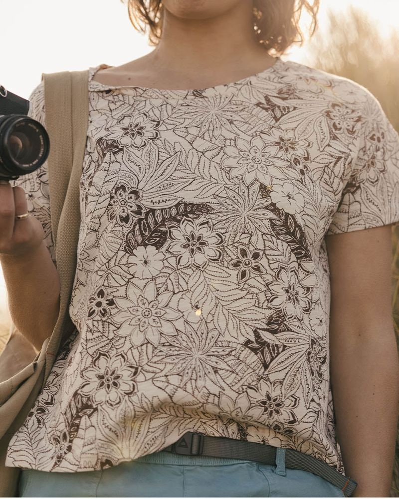 Koszulka Passenger Fawn Recycled Bawełniane Damskie Chestnut Floral Pattern | Polska-EWLURH652