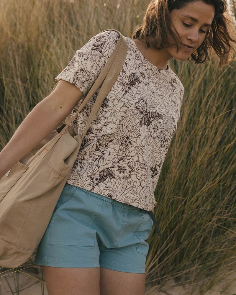 Koszulka Passenger Fawn Recycled Bawełniane Damskie Chestnut Floral Pattern | Polska-EWLURH652