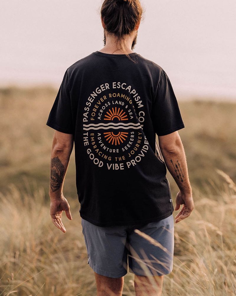 Koszulka Passenger Good Vibes Recycled Bawełniane Męskie Czarne | Polska-MPEAXR270