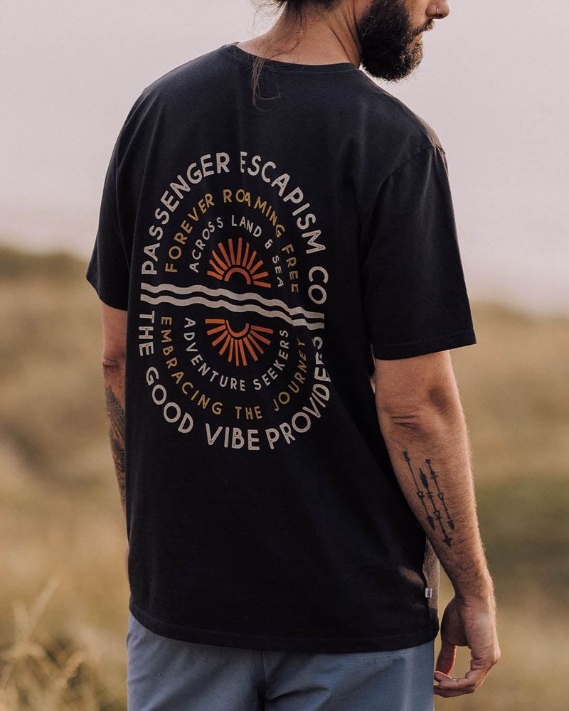 Koszulka Passenger Good Vibes Recycled Bawełniane Męskie Czarne | Polska-MPEAXR270