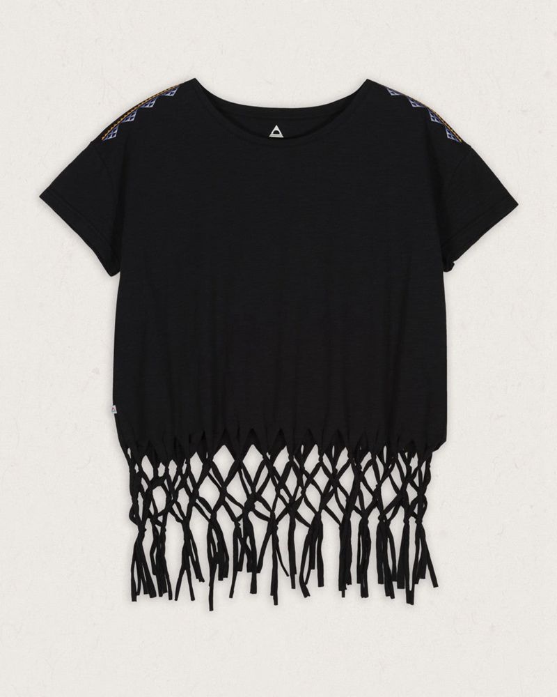 Koszulka Passenger Henna Recycled Bawełniane Tassel Damskie Czarne | Polska-QZAFPC281