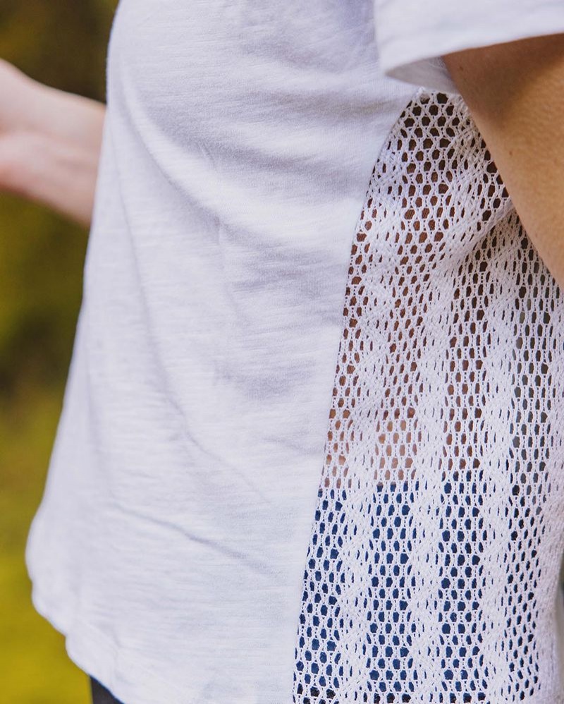 Koszulka Passenger Magnolia Recycled Bawełniane Crochet Trim Damskie Białe | Polska-AXDBTK831