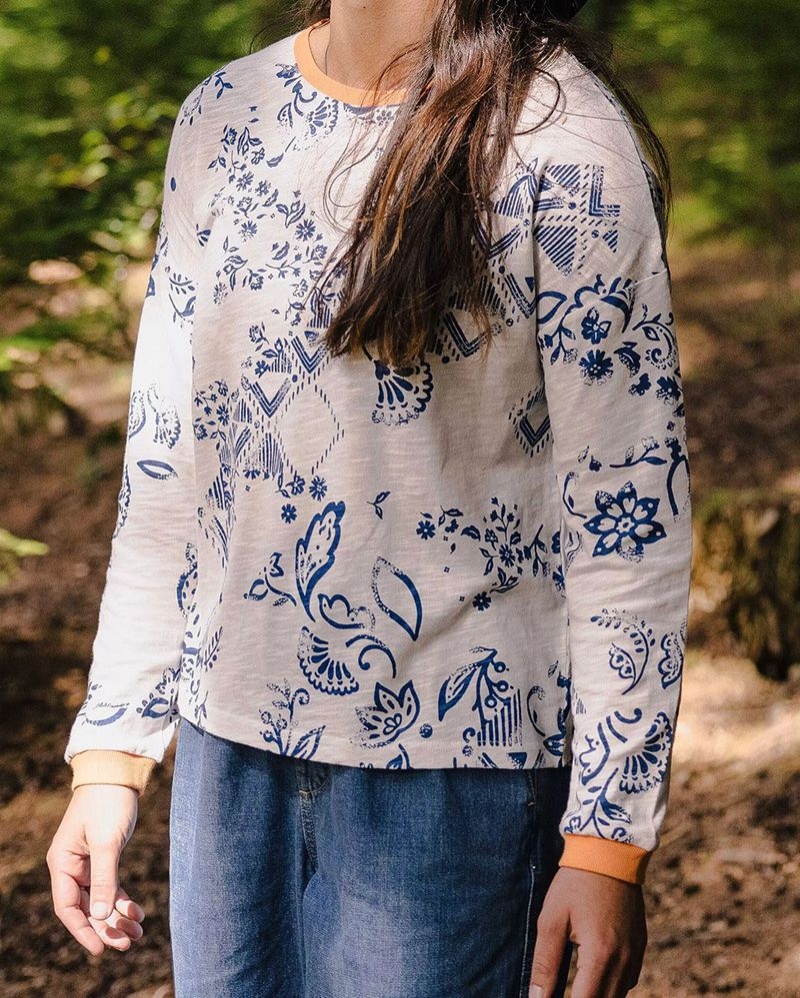 Koszulka Passenger Patchwork Recycled Bawełniane LS Damskie Białe | Polska-XEMVZC825