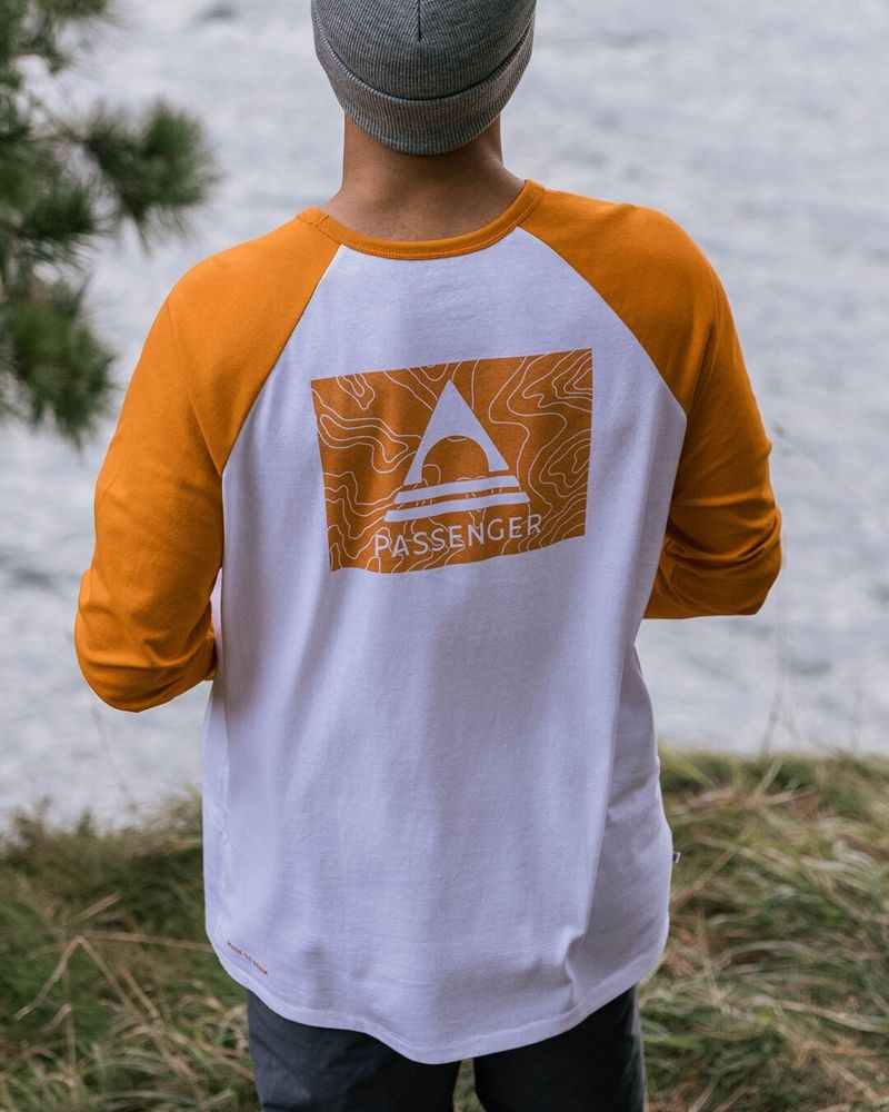 Koszulka Passenger Purpose Recycled Bawełniane Ls Męskie Sunrise Orange/White | Polska-JTXSKA206