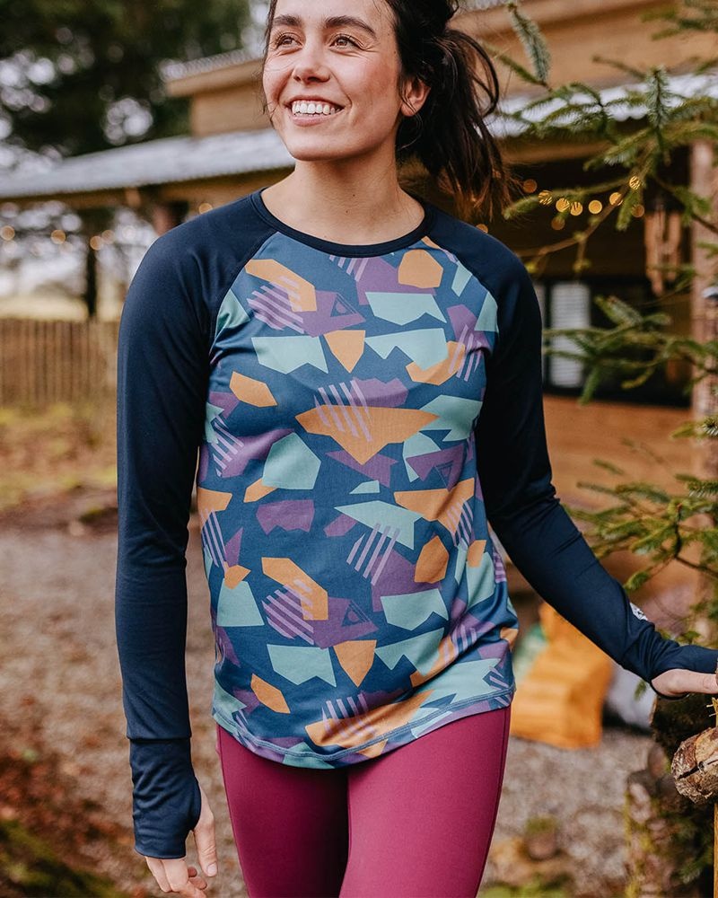 Koszulka Passenger River Recycled Base Layer LS Damskie Jasny Niebieskie Camo | Polska-MCLUHP603