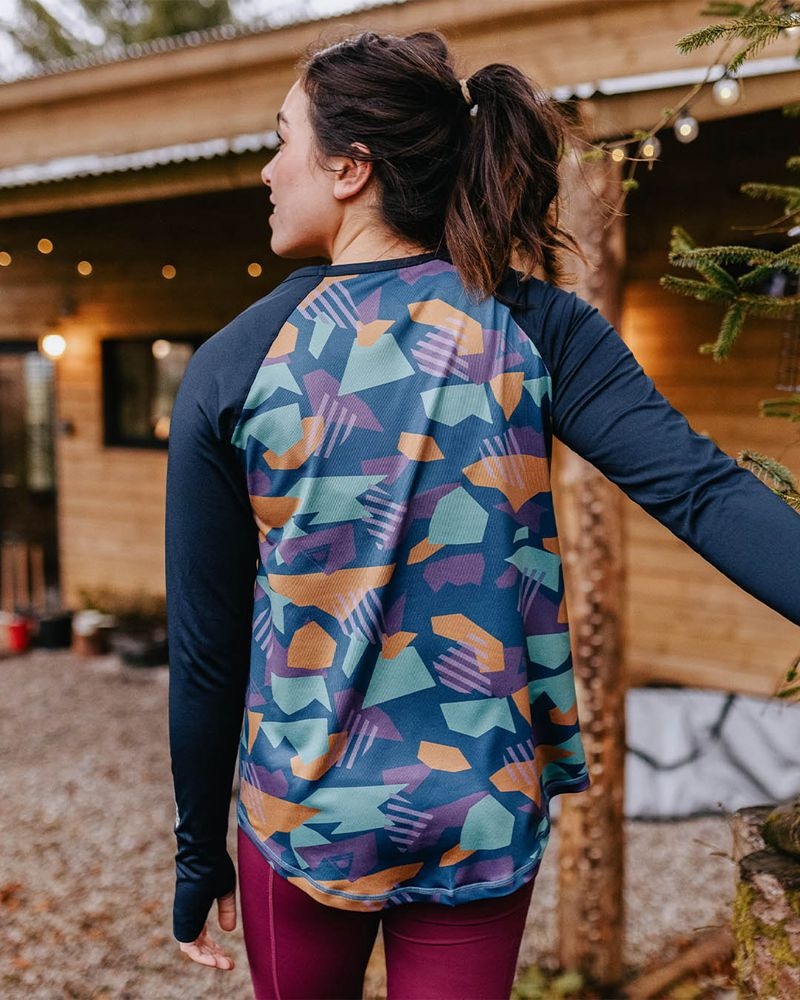 Koszulka Passenger River Recycled Base Layer LS Damskie Jasny Niebieskie Camo | Polska-MCLUHP603